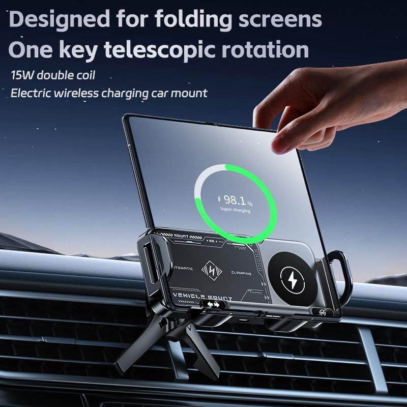 15W Wireless Charging Car Mount for Mobile Phone or Tablet – 90° Rotation, Stable & Adjustable