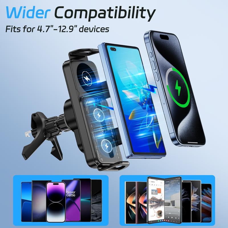 15W Wireless Charging Car Mount for Mobile Phone or Tablet – 90° Rotation, Stable & Adjustable