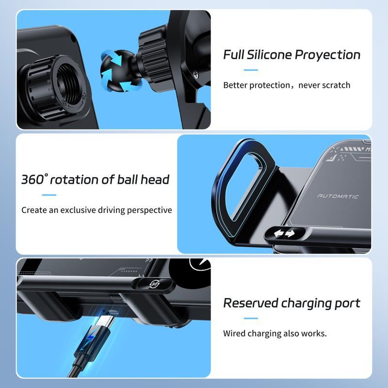 15W Wireless Charging Car Mount for Mobile Phone or Tablet – 90° Rotation, Stable & Adjustable
