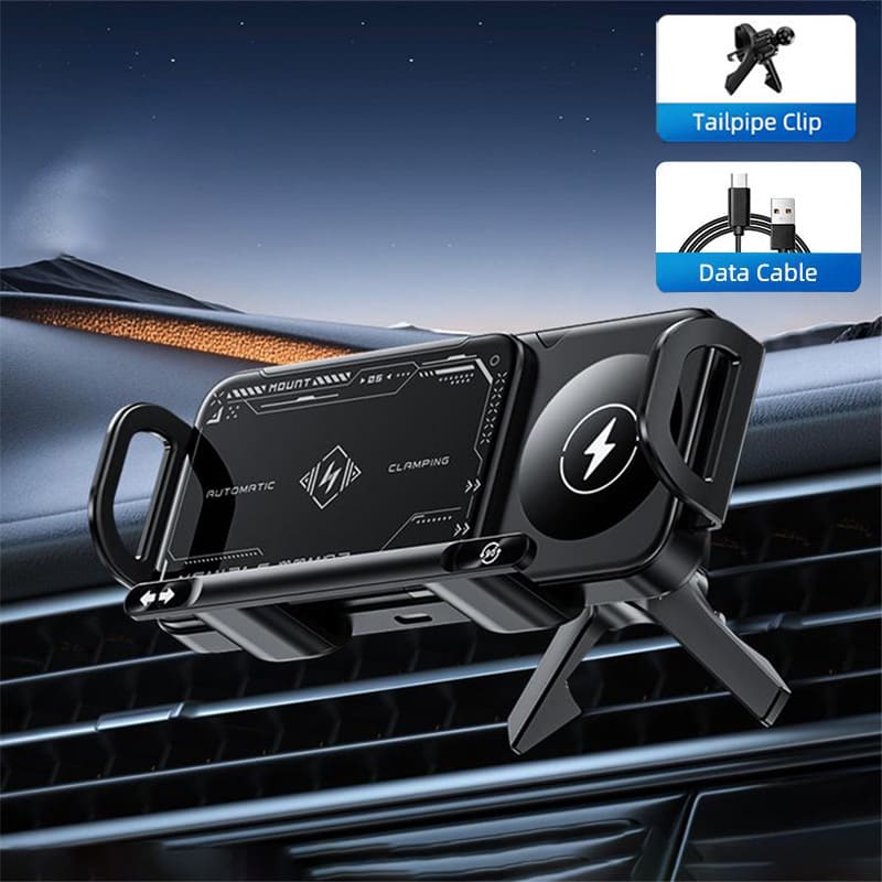 15W Wireless Charging Car Mount for Mobile Phone or Tablet – 90° Rotation, Stable & Adjustable