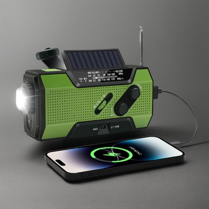 2000mAh Solar Hand Crank Weather Radio – AM/FM/WB, Flashlight, SOS Alarm, Emergency Power