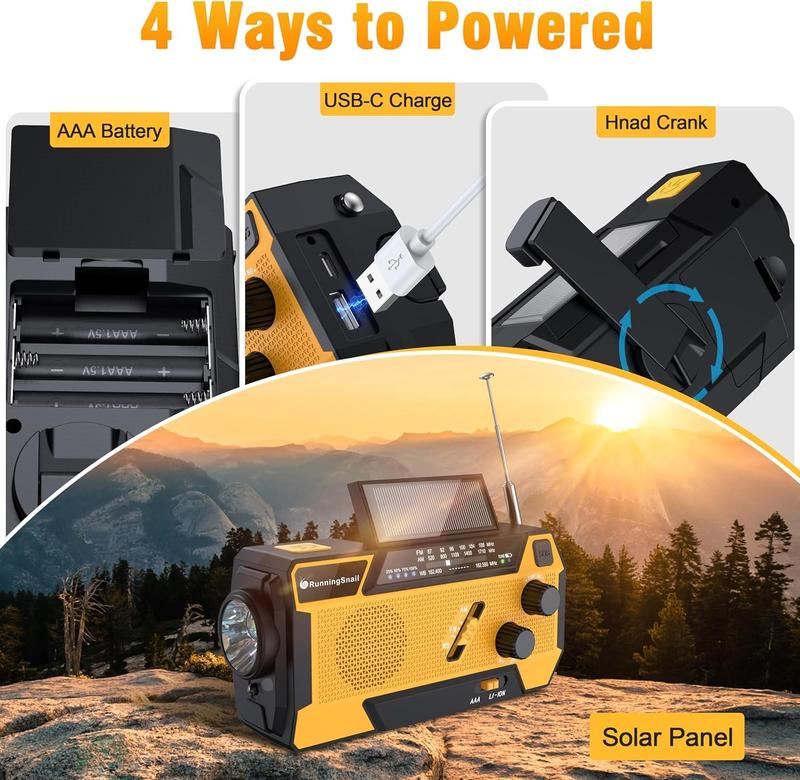 2000mAh Solar Hand Crank Weather Radio – AM/FM/WB, Flashlight, SOS Alarm, Emergency Power