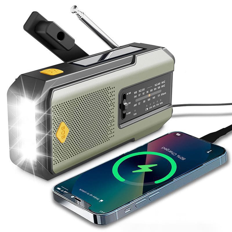 2000mAh Solar Hand Crank Weather Radio – AM/FM/WB, Flashlight, SOS Alarm, Emergency Power