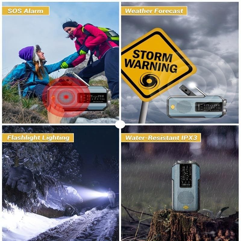 2000mAh Solar Hand Crank Weather Radio – AM/FM/WB, Flashlight, SOS Alarm, Emergency Power
