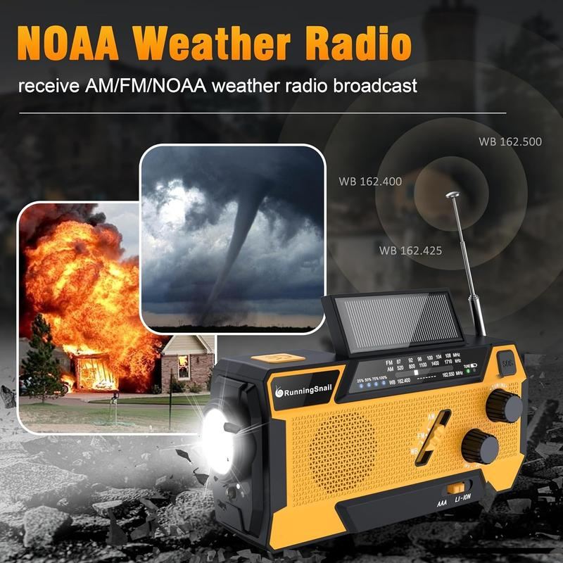 2000mAh Solar Hand Crank Weather Radio – AM/FM/WB, Flashlight, SOS Alarm, Emergency Power
