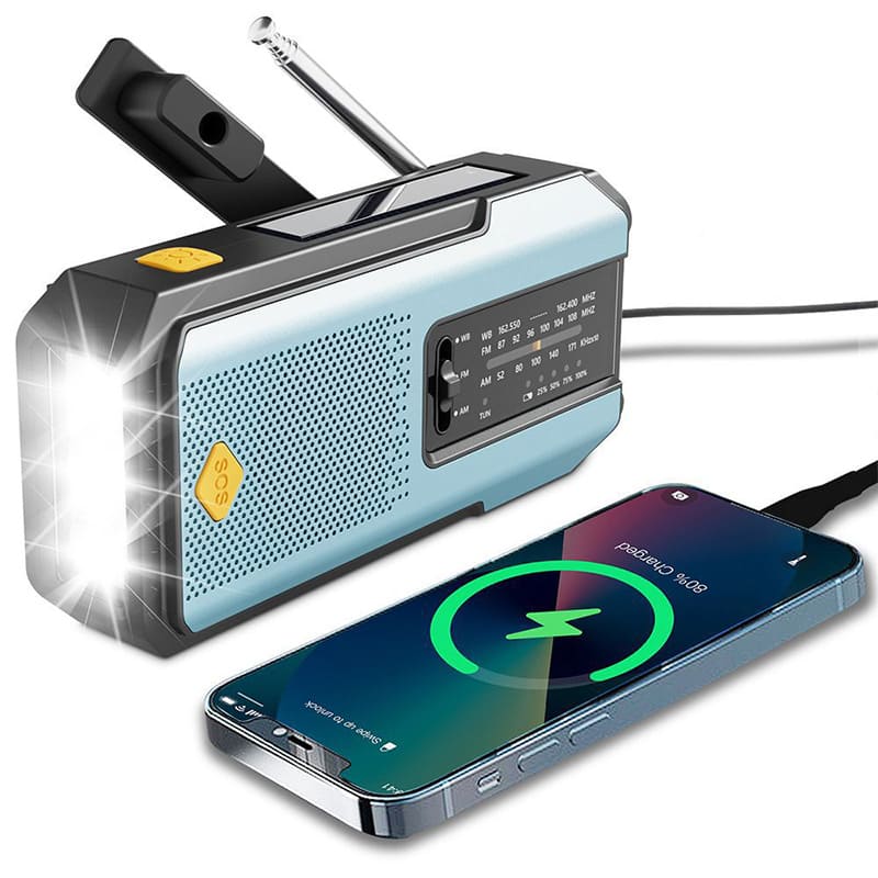 2000mAh Solar Hand Crank Weather Radio – AM/FM/WB, Flashlight, SOS Alarm, Emergency Power