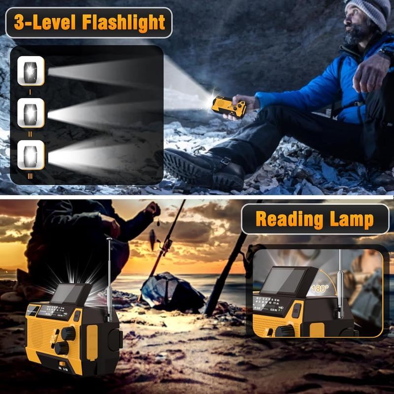 2000mAh Solar Hand Crank Weather Radio – AM/FM/WB, Flashlight, SOS Alarm, Emergency Power