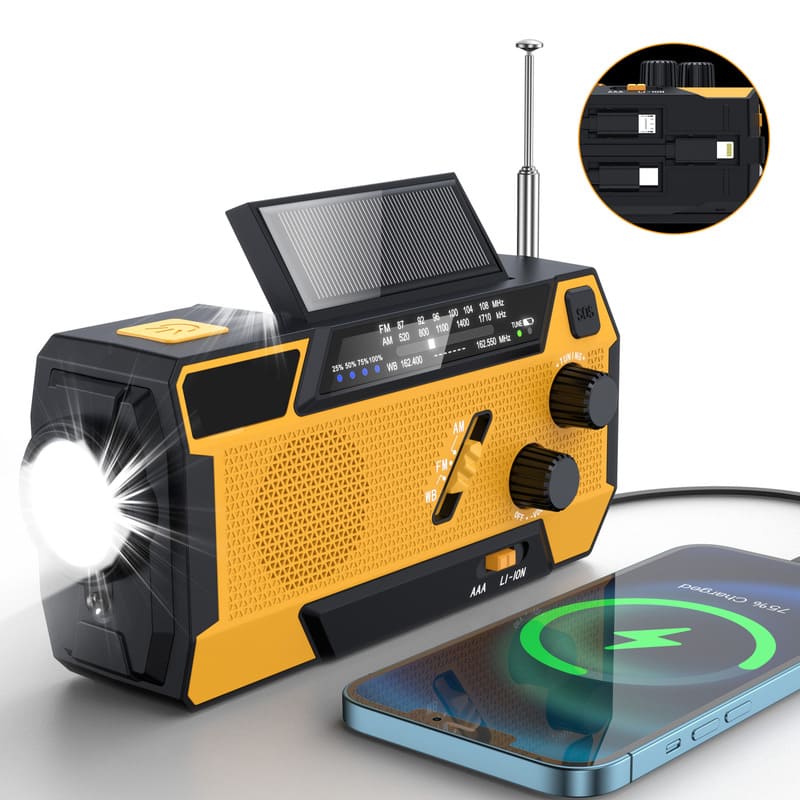 2000mAh Solar Hand Crank Weather Radio – AM/FM/WB, Flashlight, SOS Alarm, Emergency Power