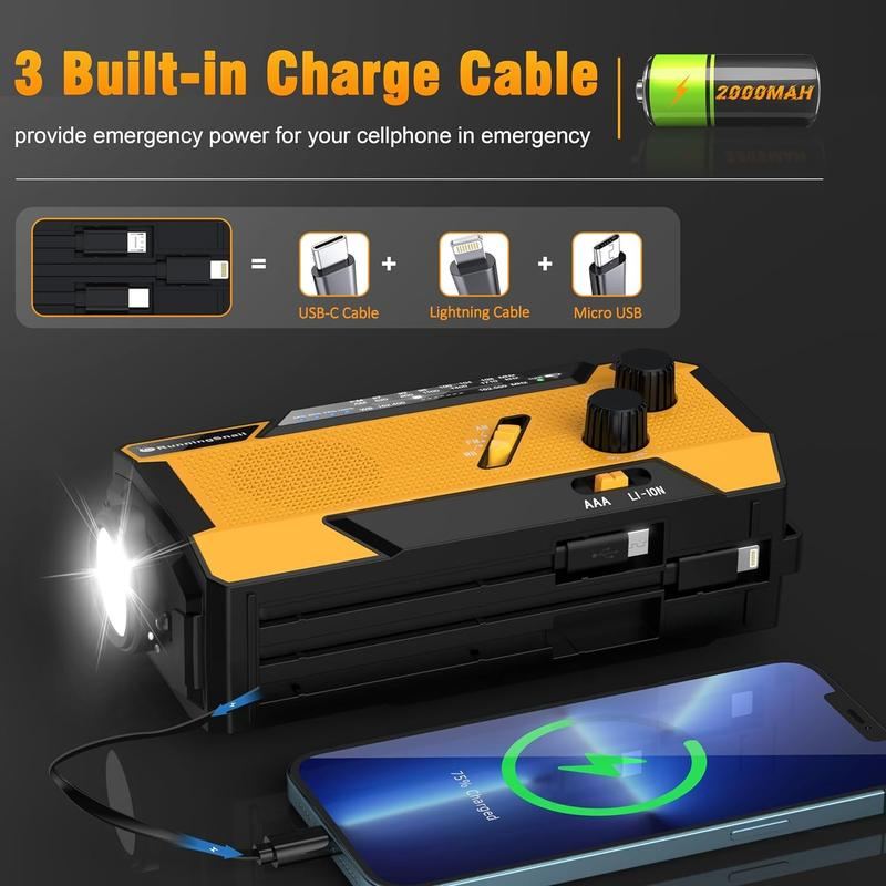 2000mAh Solar Hand Crank Weather Radio – AM/FM/WB, Flashlight, SOS Alarm, Emergency Power