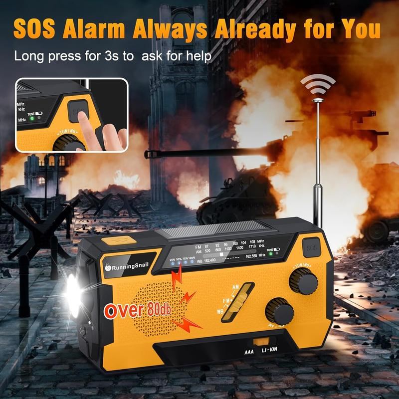 2000mAh Solar Hand Crank Weather Radio – AM/FM/WB, Flashlight, SOS Alarm, Emergency Power