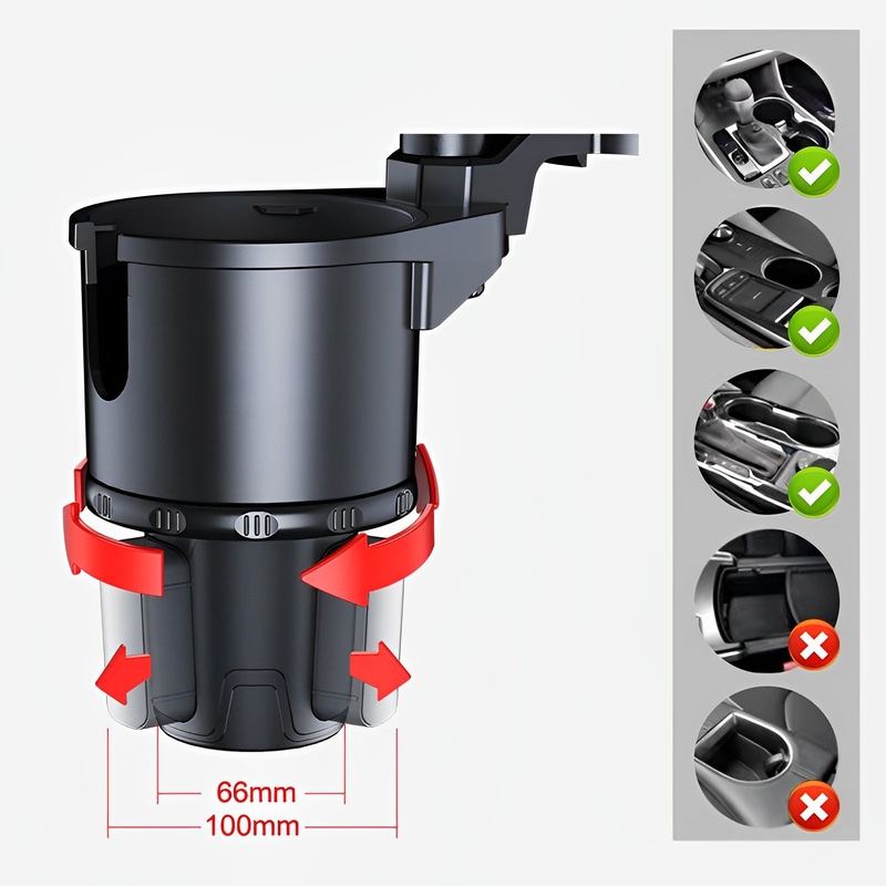 3-in-1 Car Cup Holder with Phone Mount & Adjustable Base