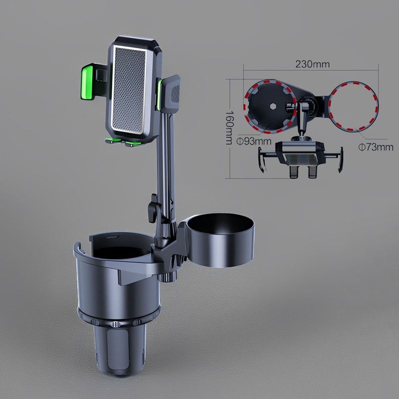 3-in-1 Car Cup Holder with Phone Mount & Adjustable Base