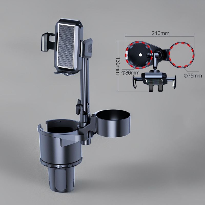 3-in-1 Car Cup Holder with Phone Mount & Adjustable Base