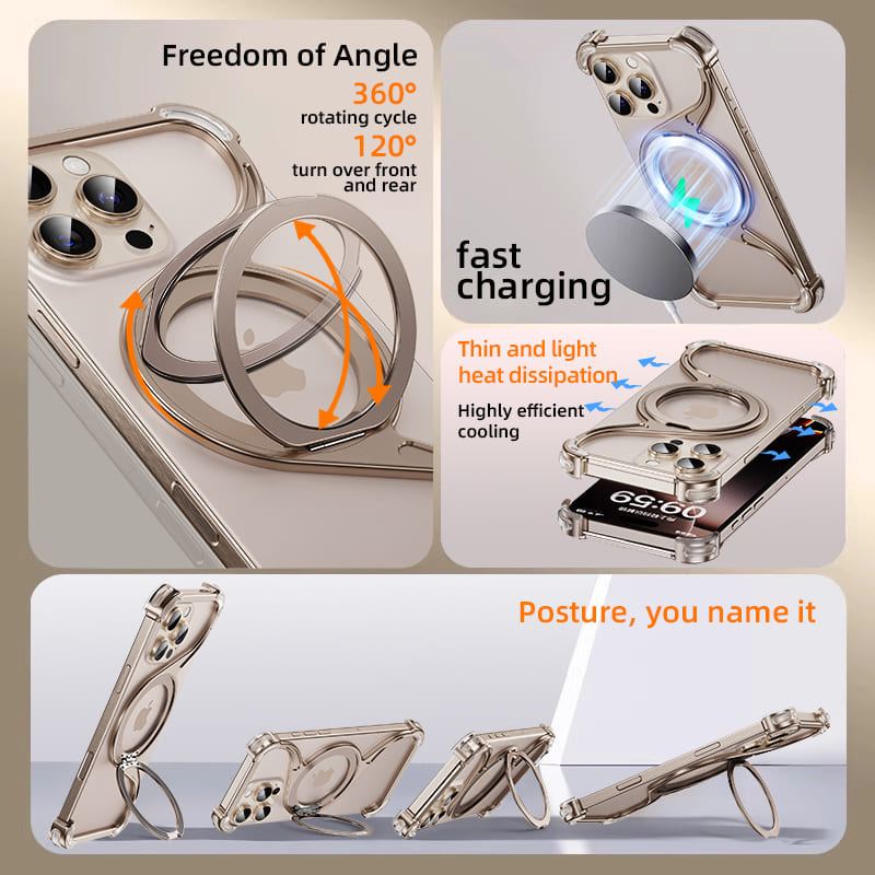 360° Magnetic Bracket Metal Frameless Phone Case Designed For iPhone