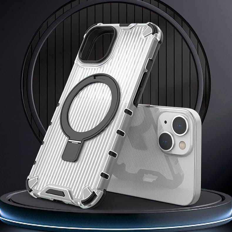 360° Rotating Magnetic Stand Case with Grooved Stripes for iPhone 16