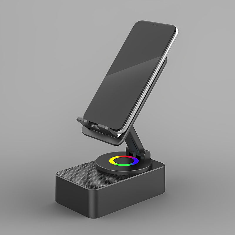 5 IN 1 Bluetooth Speaker Phone Stand With Colorful Lights – 360° Rotating Foldable Charger For Tablets & Smartphones