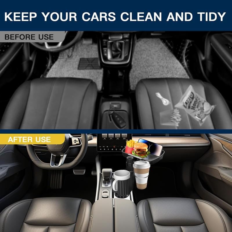 5-in-1 Multifunctional Car Cup Holder with 360° Rotating Food Tray