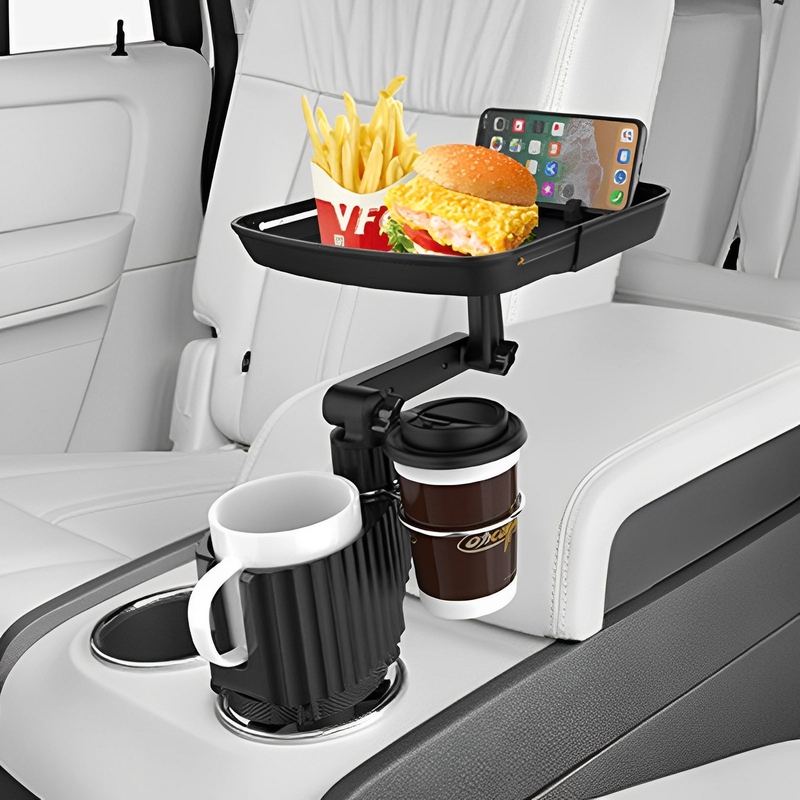 5-in-1 Multifunctional Car Cup Holder with 360° Rotating Food Tray