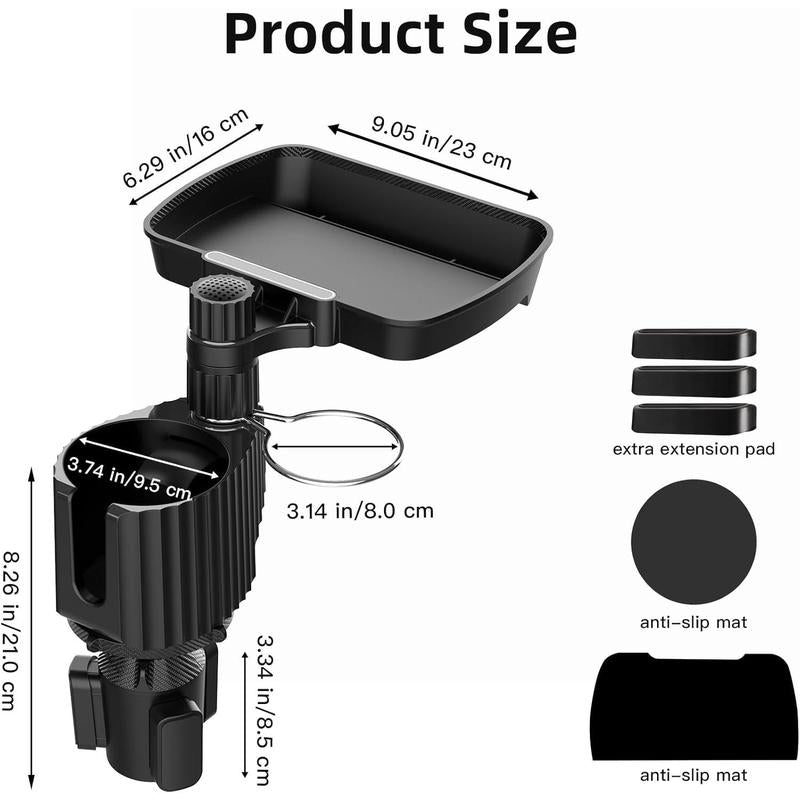 5-in-1 Multifunctional Car Cup Holder with 360° Rotating Food Tray