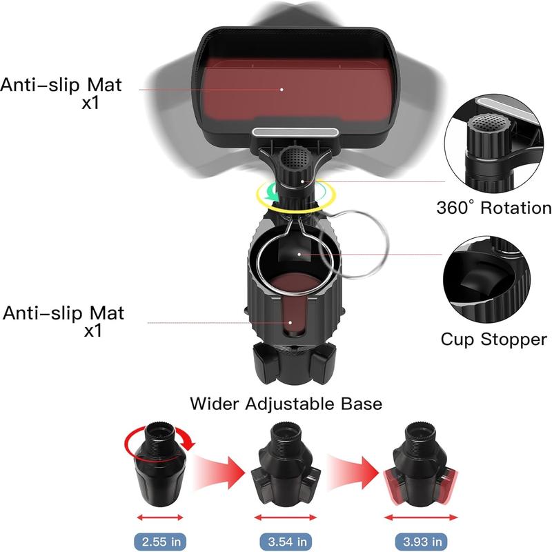 5-in-1 Multifunctional Car Cup Holder with 360° Rotating Food Tray