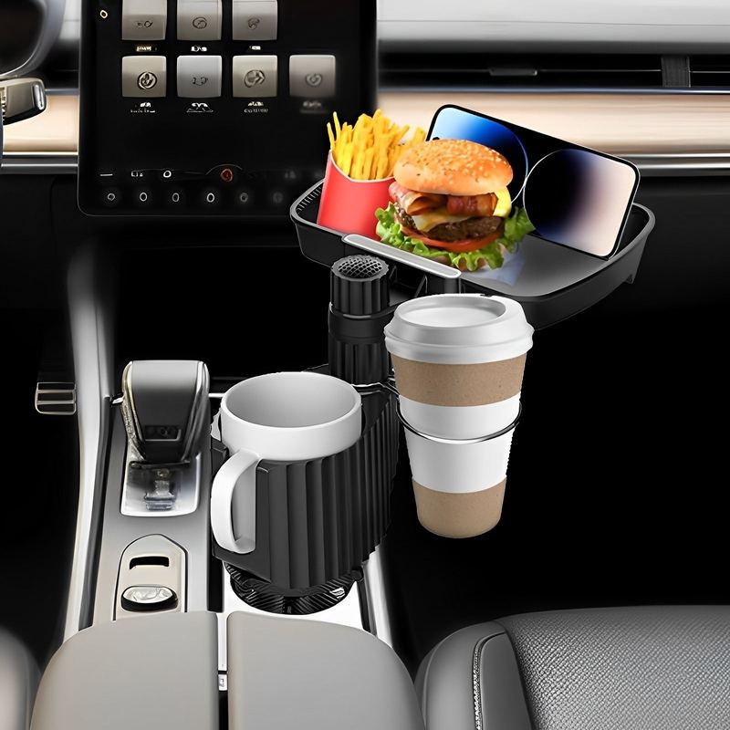 5-in-1 Multifunctional Car Cup Holder with 360° Rotating Food Tray
