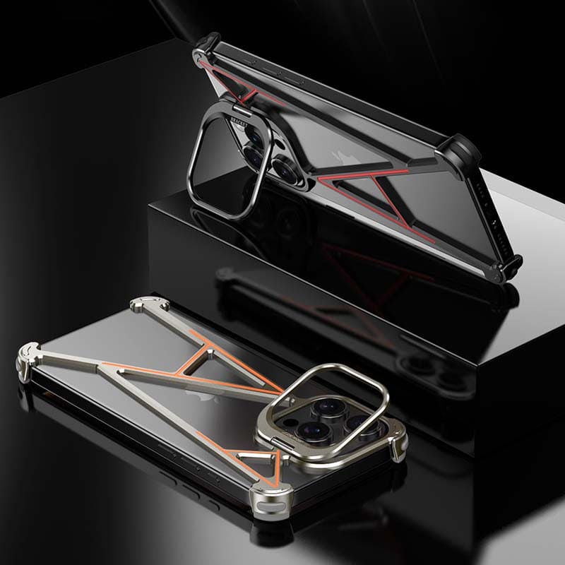 A-Series Metal Borderless Shockproof Case with Adjustable Lens Stand for iPhone