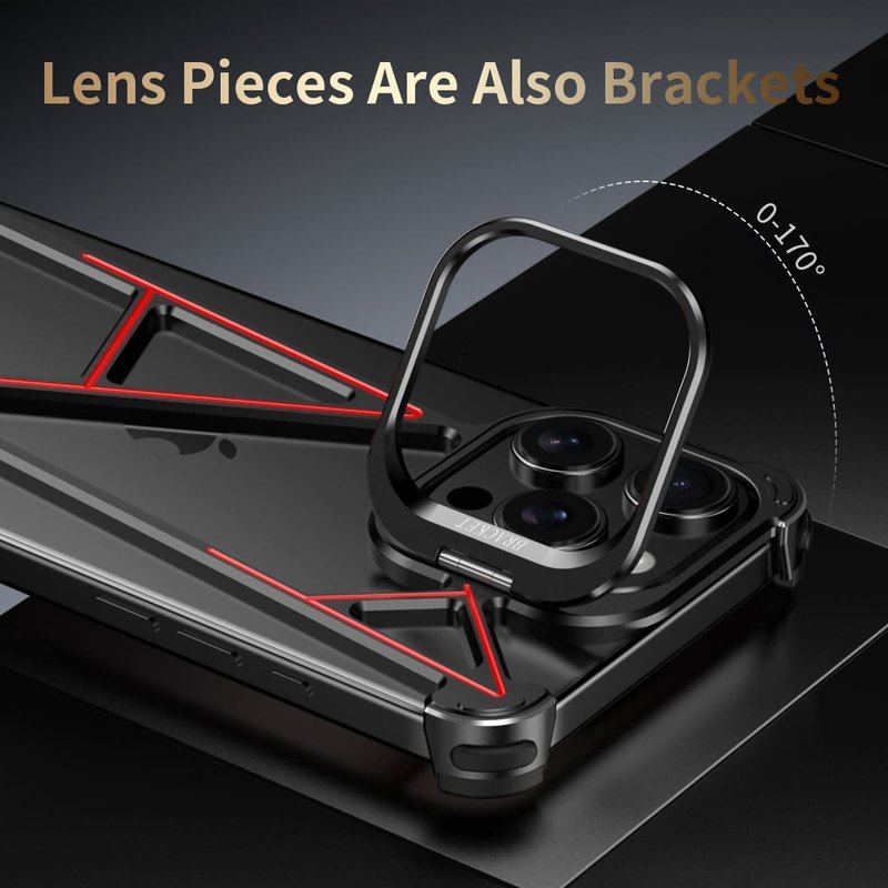 A-Series Metal Borderless Shockproof Case with Adjustable Lens Stand for iPhone