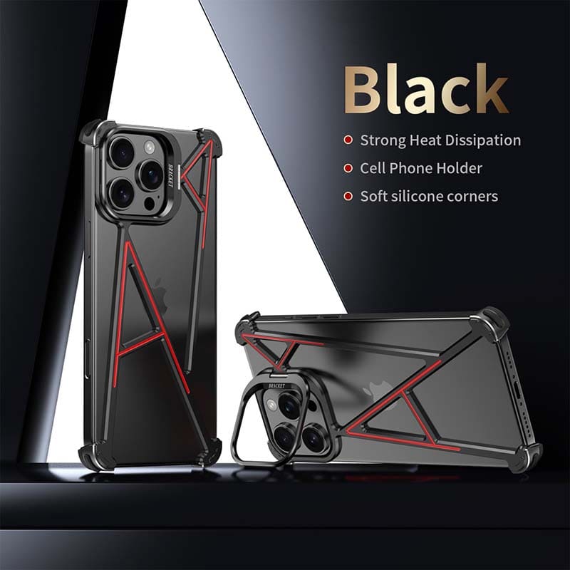 A-Series Metal Borderless Shockproof Case with Adjustable Lens Stand for iPhone