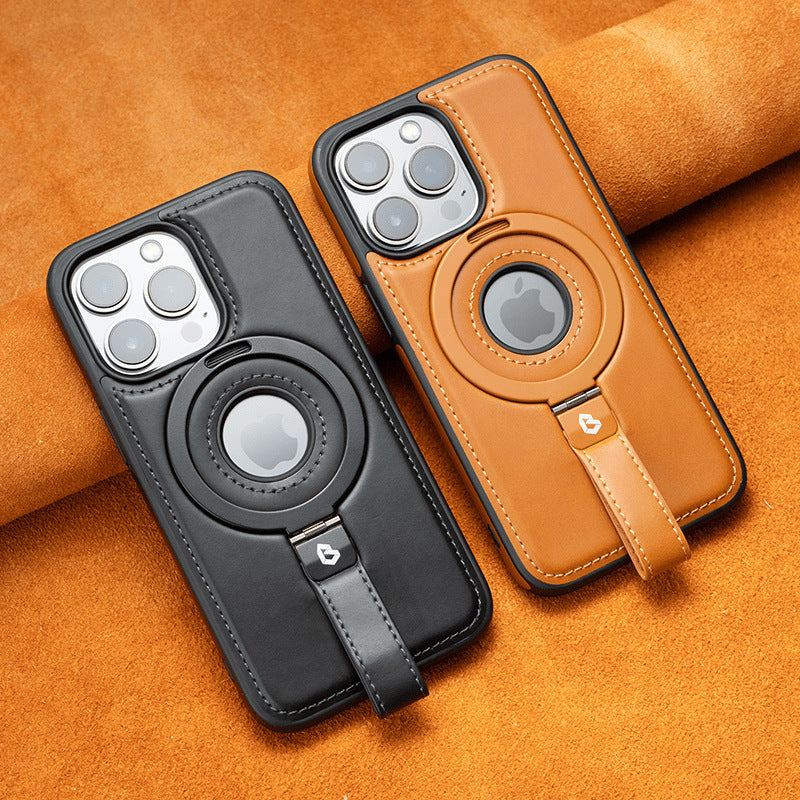Business Leather Magnetic Lanyard Holder Anti-Fall Mobile Phone Case For iPhone