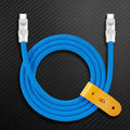 Blue braided USB-C to USB-C phone charging cable.
