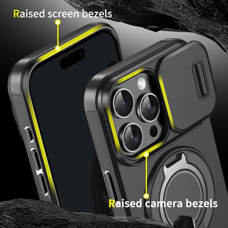 Military-Grade Shockproof Magnetic Case with Camera Slide & 360° Kickstand Ring Multi-Pack