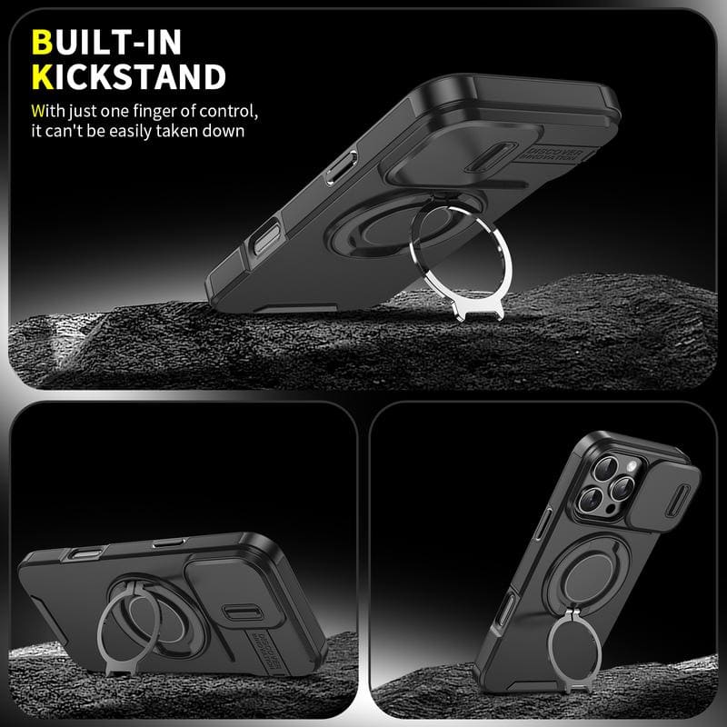 Military-Grade Shockproof Magnetic Case with Camera Slide & 360° Kickstand Ring Multi-Pack