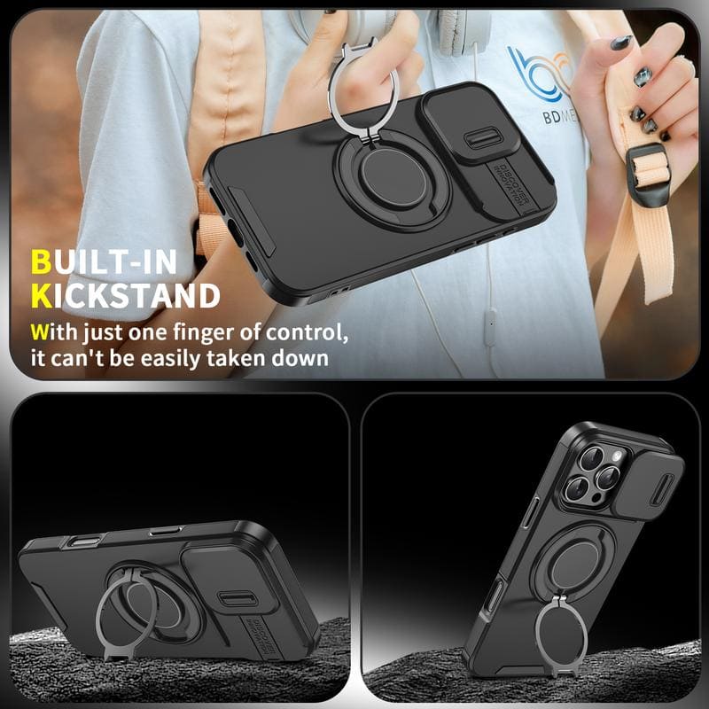 Military-Grade Shockproof Magnetic Case with Camera Slide & 360° Kickstand Ring Multi-Pack