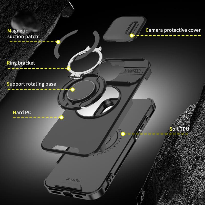 Military-Grade Shockproof Magnetic Case with Camera Slide & 360° Kickstand Ring Multi-Pack