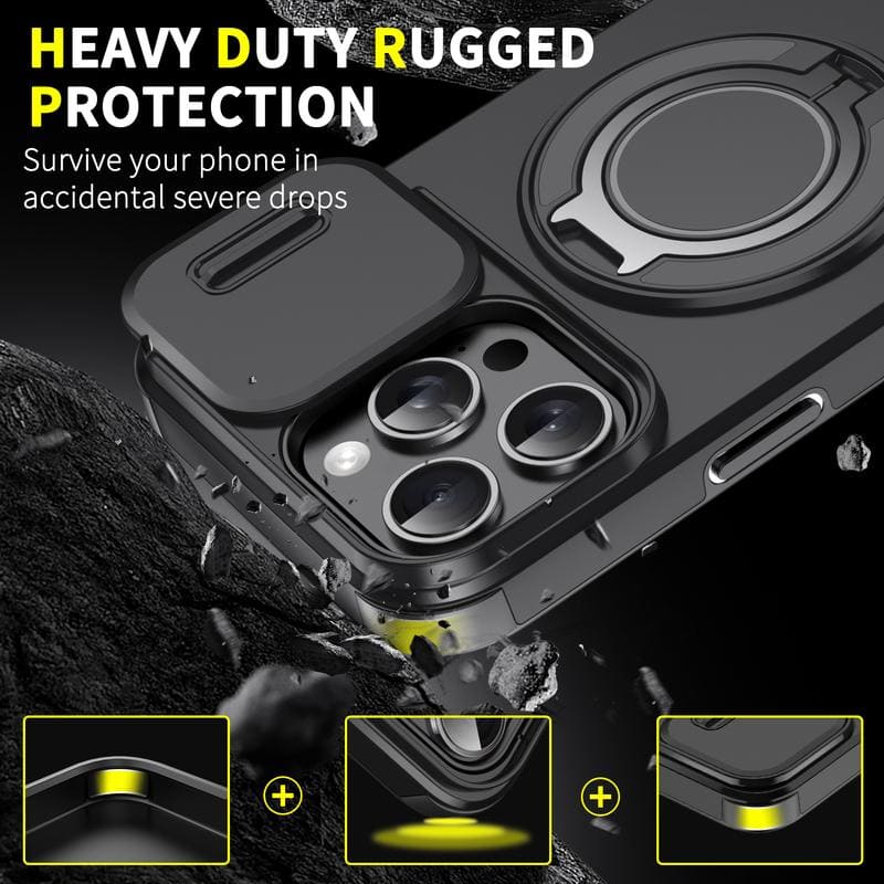 Military-Grade Shockproof Magnetic Case with Camera Slide & 360° Kickstand Ring Multi-Pack
