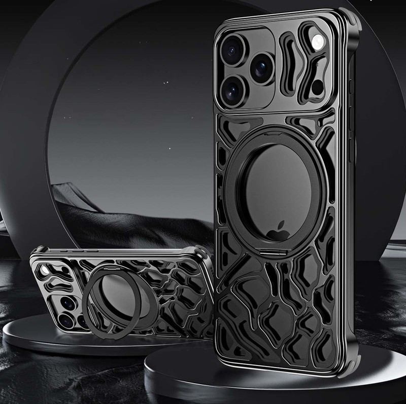 ChubbyArmor CloudRock - Hollow Metal Magnetic Case With Rotating Stand For iPhone 17