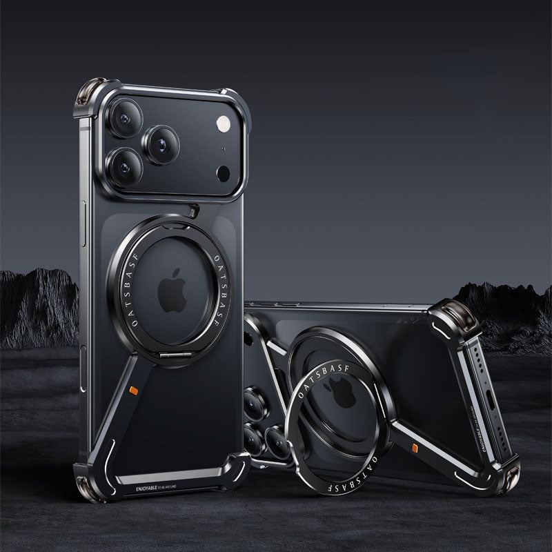 “ChubbyArmor” Frameless Metal Hollow Magnetic Rotating Bracket Phone Case For iPhone 17