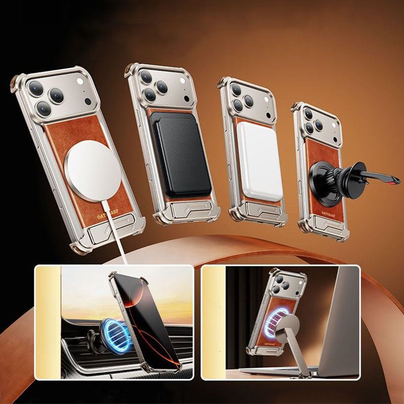 ChubbyArmor LuxeHold - Magnetic Leather Case With Hidden Stand For iPhone 17