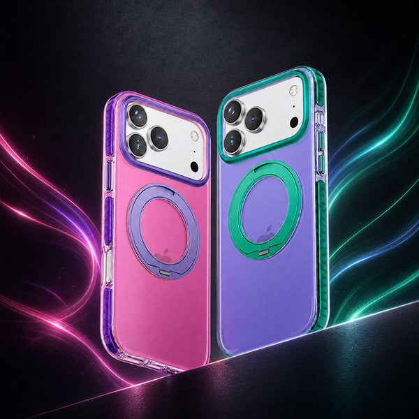 Set of colorful magnetic phone cases with rotating ring stands