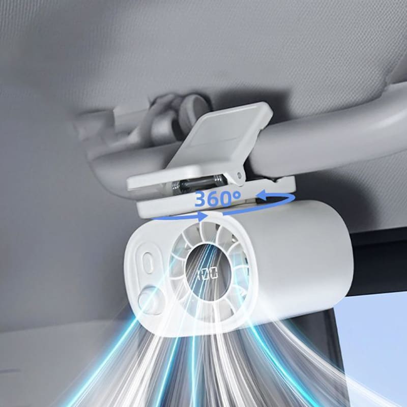 ChubbyBreeze 1800mAh Car Clip-On Fan – 360° Rotation, 100 Speeds, LED Display