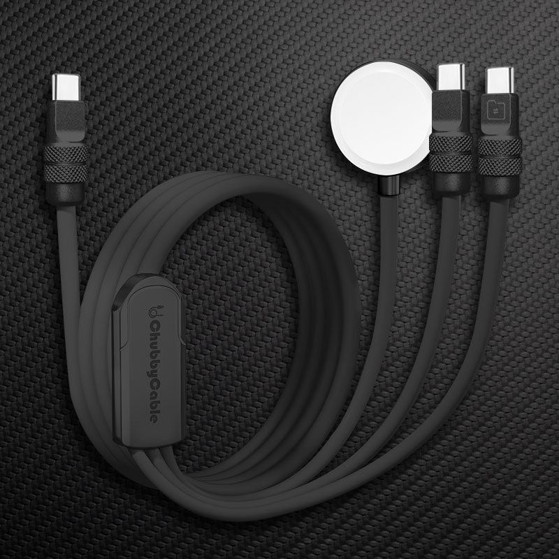 ChubbyCable Tri-Flex™: 100W 3-in-1 Fast Charging Cable with Soft Silicone & Apple Watch Charger