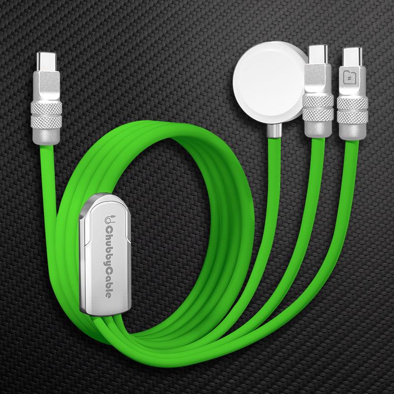 ChubbyCable Tri-Flex™: 100W 3-in-1 Fast Charging Cable with Soft Silicone & Apple Watch Charger