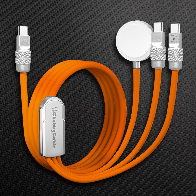 ChubbyCable Tri-Flex™: 100W 3-in-1 Fast Charging Cable with Soft Silicone & Apple Watch Charger