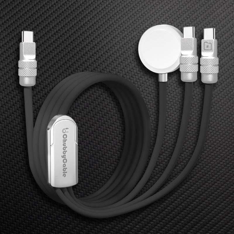 ChubbyCable Tri-Flex™: 100W 3-in-1 Fast Charging Cable with Soft Silicone & Apple Watch Charger