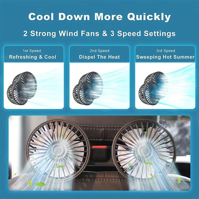 ChubbyCool Backseat Car Fan – Dual Heads & 360° Rotation