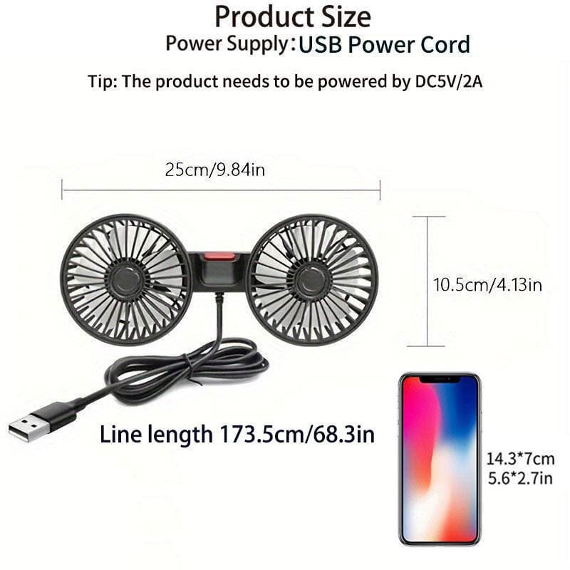 ChubbyCool Backseat Car Fan – Dual Heads & 360° Rotation