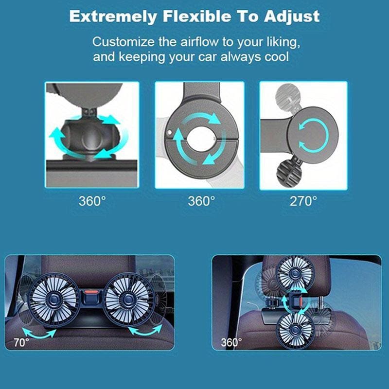 ChubbyCool Backseat Car Fan – Dual Heads & 360° Rotation