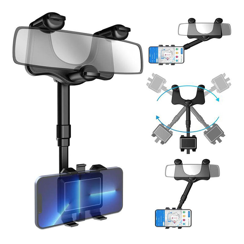 ChubbyDrive GyroGrip - 360° Retractable Phone Mount for Car - Rearview Mirror Safe Navigation