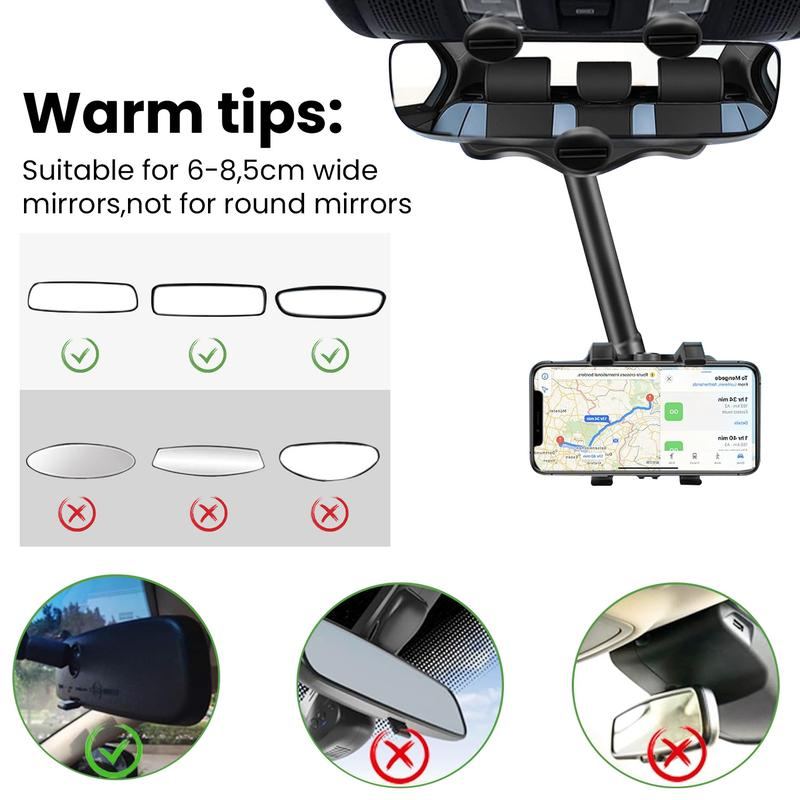 ChubbyDrive GyroGrip - 360° Retractable Phone Mount for Car - Rearview Mirror Safe Navigation