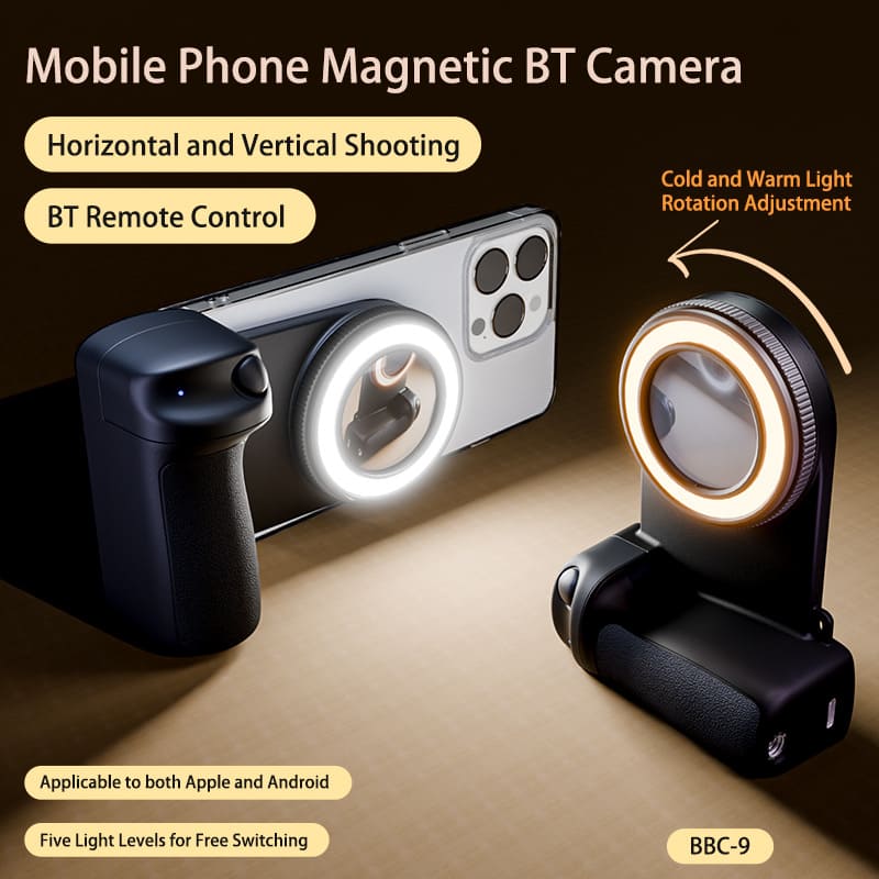 ChubbyGrip GlowClick - Magnetic Camera Grip with Ring Light - Wireless Remote & Phone Holder for iPhone/Android